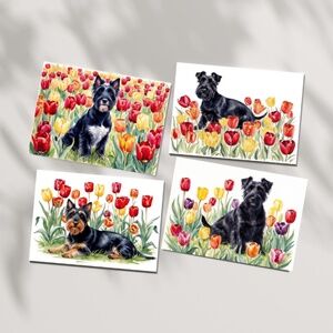 Scottish Terrier in a Field of Tulips, Spring Collection Blank Note Card Set